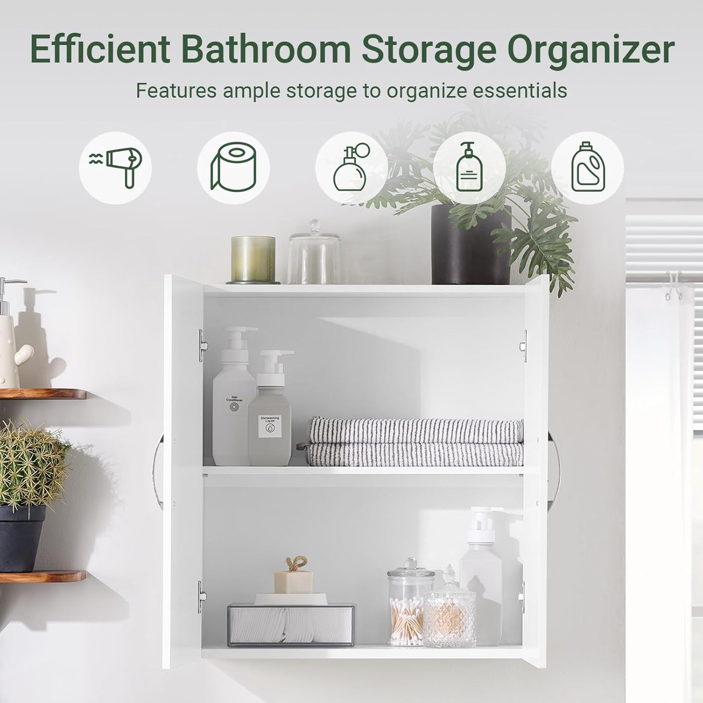 SoBuy Narrow Bathroom Wall Cabinet Over The Toilet Storage, Small Space Wall Mounted Medicine Cabinet with Adjustable Shelf, Floating Storage Cabinet for Laundry Room Kitchen, White BZR200-T-W