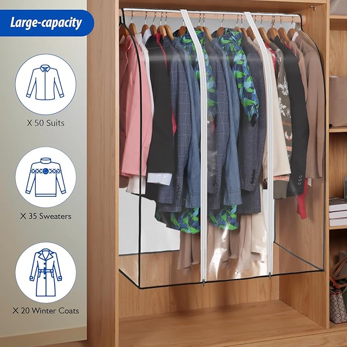 Zilink 43" Clear Hanging Garment Bags for Closet Storage Extra Large Clothes Storage Bag Bottom Enclosed Winter Clothes Storage with 2 Zippers Clothes Protector for Suits,Coats,Shirts,Sweaters