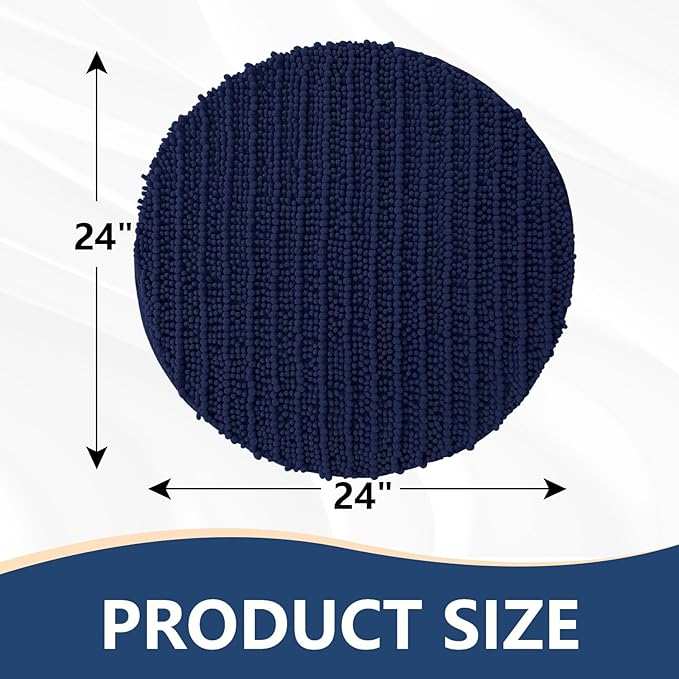 Arotive Luxury Round Chenille Bathroom Rug Mat, Extra Soft Thick Absorbent Shaggy Bath Rugs, Non-Slip Machine Wash Dry Plush Bath Mats for Bathroom, Shower and Tub, 24x24, Navy