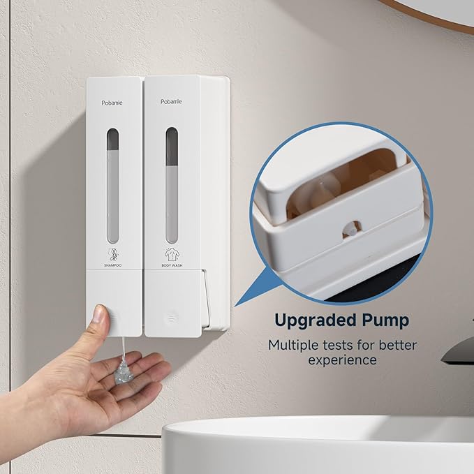 1984 Shampoo and Conditioner Dispenser Wall Mount Shower Dispenser 2 Chamber No Drill Bathroom Set Shampoo Dispenser for Shower Wall Home Hotel 400ml x 2 White