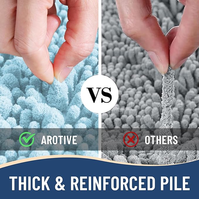 Arotive Luxury Chenille Bathroom Rug Mat, Extra Soft Thick Absorbent Shaggy Bath Rugs, Non-Slip Machine Wash Dry, Plush Bath Mats for Bathroom, Shower and Tub, 30x20, Blue