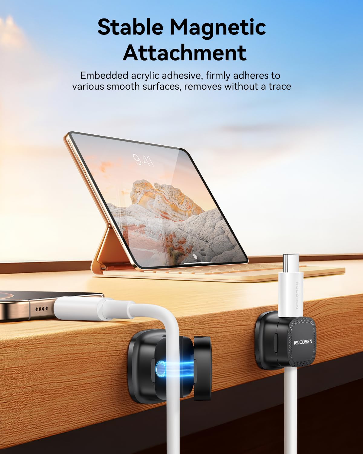 18 Pack Cable Management Cord Organizer,Magnetic Cable Clips-1s Lock,Rocoren Desk Adhesive Cord Cable Clip Wire Holder Keeper for Phone Charger Wire,Nightstand,Car,Office,Desktop Accessory,Black