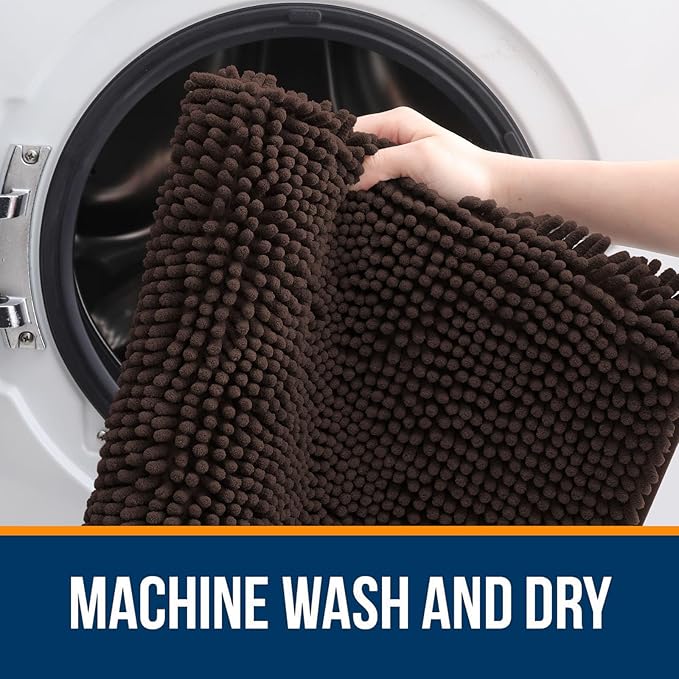 OLANLY Bathroom Rugs 36x24, Extra Soft Absorbent Chenille Bath Rugs, Rubber Backing Quick Dry, Machine Washable Bath Mats for Bathroom Floor, Tub and Shower, Home Decor Accessories, Brown