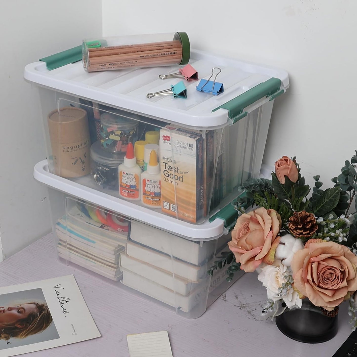 20 Quart Clear Stackable Storage Box, 6-Pack Plastic Storage Container with Latching Lid