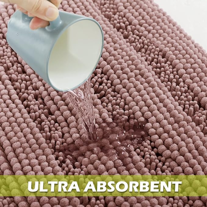 KGORGE Bathroom Rugs - Luxury Chenille Dry Fast Plush Super Soft Non Skid Bathroom Kitchen Rugs Bedroom Floor Area Carpets Mats, Light Purple, 47" W x 24" L, 1 Piece