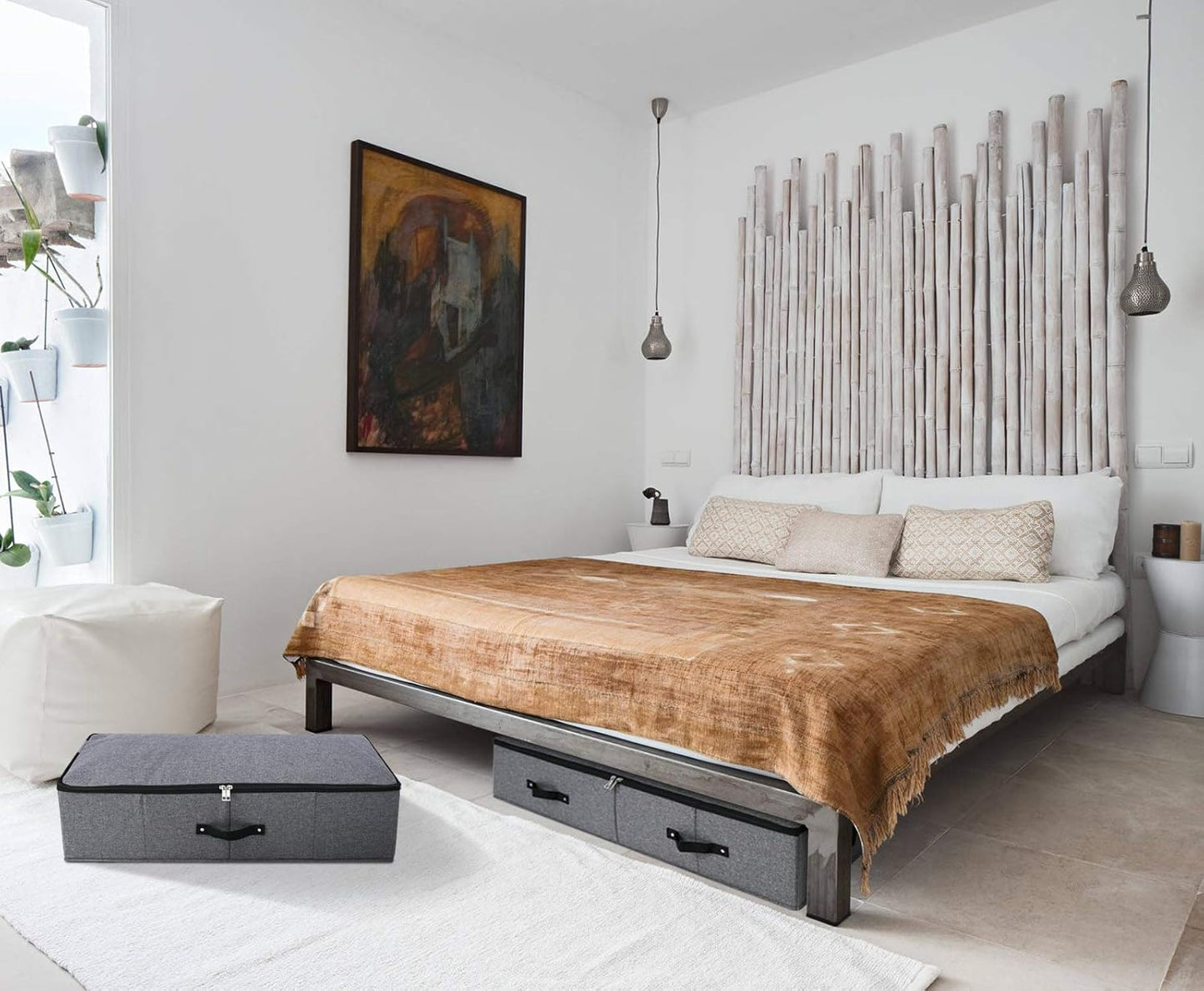 Foldable Fabric Sturdy Under Bed Storage Box with 6 Handles, Zipper Lid, Blankets Clothes Comforters Storage Bin Organizer for Bedroom and Closet, 35x 16.5 x 7inch, Black Grey