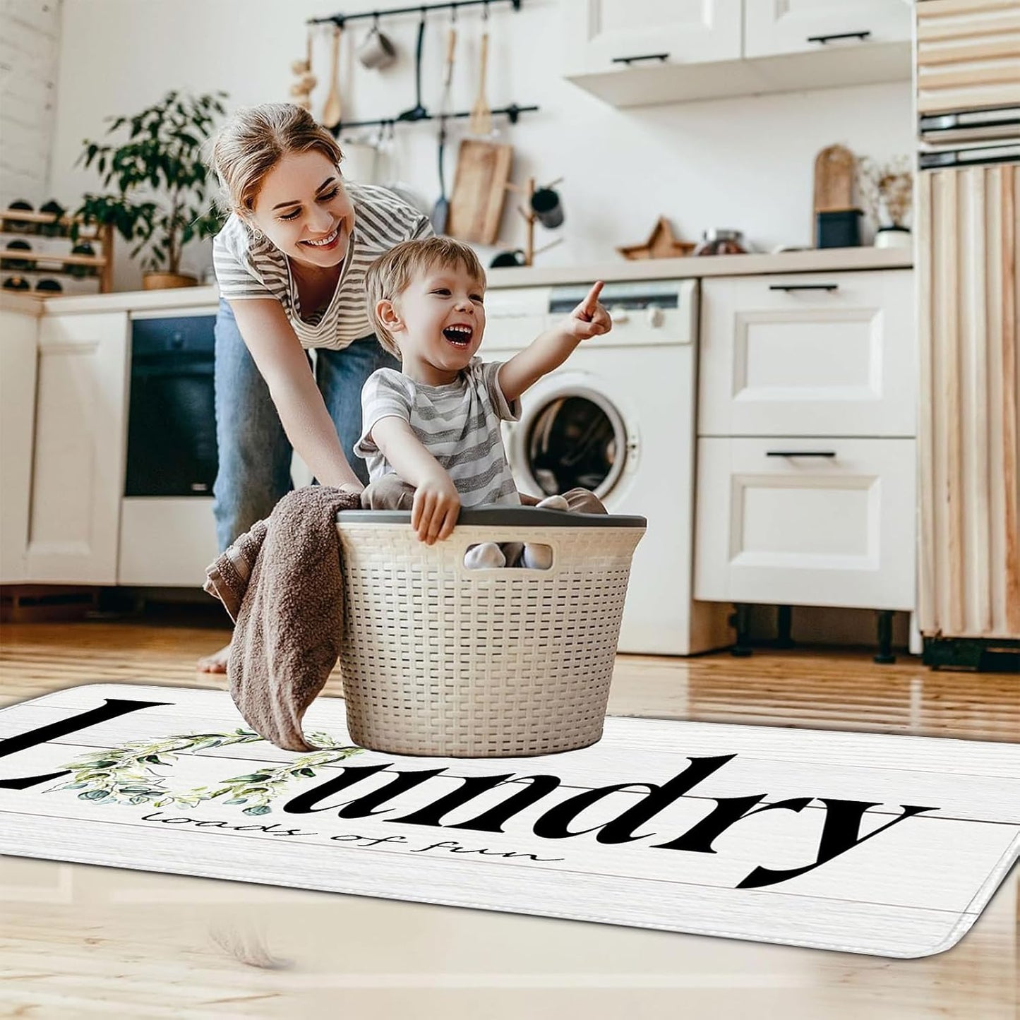 Laundry Room Runner Rug for Hallways Kitchen Mat Non Slip 20"x 47" Washable Runner Rugs with TPR Backing Soft Floral Text Carpet Indoor Machine Washable Accent Rug Low Pile Carpet