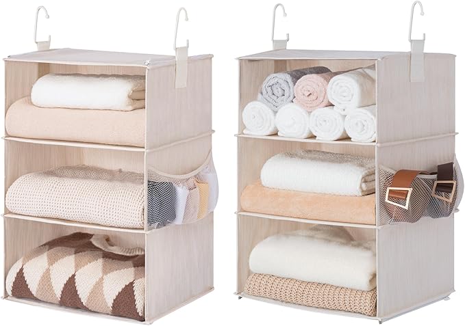 StorageWorks 6-Shelf Jumbo Closet Organizers, Two 3-Shelf Separable Hanging Shelves for Closet, 13" D x 15" W x 48 ¼"H,Mixing of Beige, White & Ivory