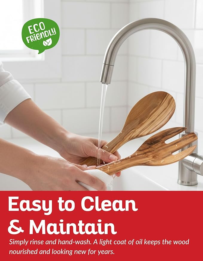 Olive Wood Utensil Set of 2 PCS – Handcrafted Wooden Spoon & Spatula – Natural Eco-Friendly Cooking Utensils, Nonstick Safe, Durable Kitchen Tools