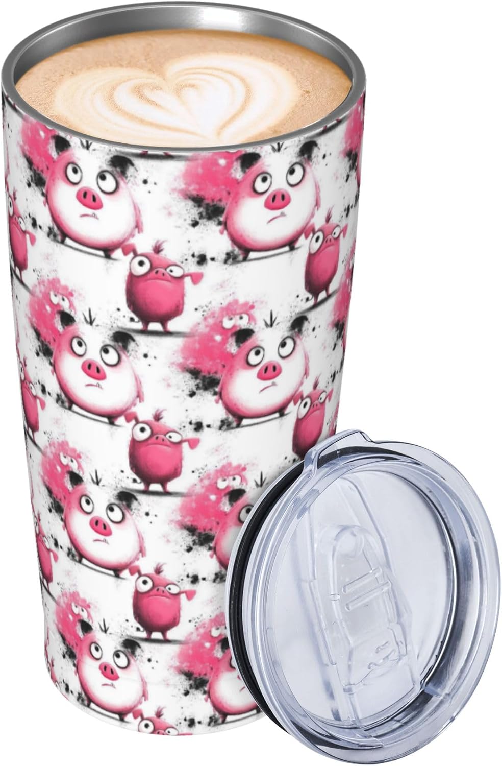 Pig Tumbler with Lid and Straw 20oz Insulated Reusable Stainless Steel Travel Mug Double Wall Vacuum Coffee Cup for Hot Cold Drinks Leak-Proof Portable Cups for Women Men Gifts
