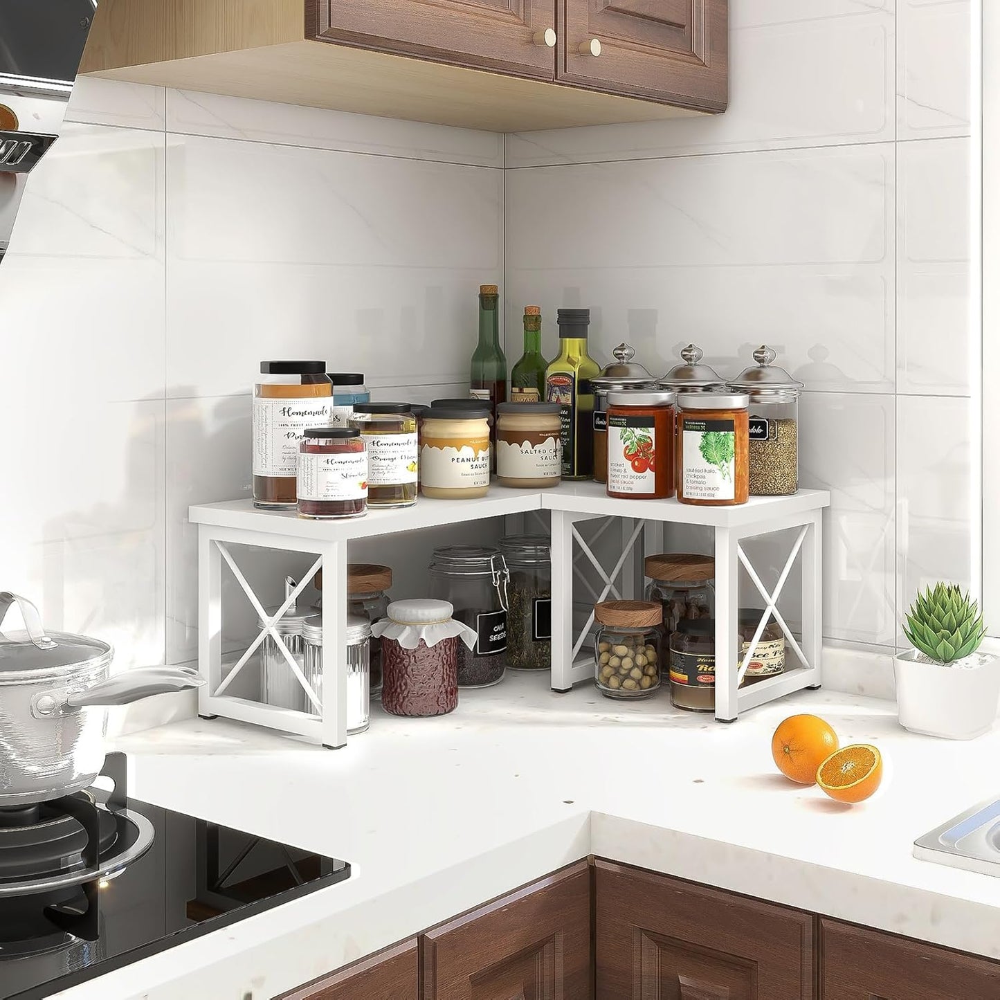 ELITEROO Wood Desktop Shelf, Freestanding Small Bookshelf Dorm Supplies Organizers, 2 Tier Independent Stackable Desk Stand, Adjustable Storage Organizer, Kitchen Counter Display Rack, White