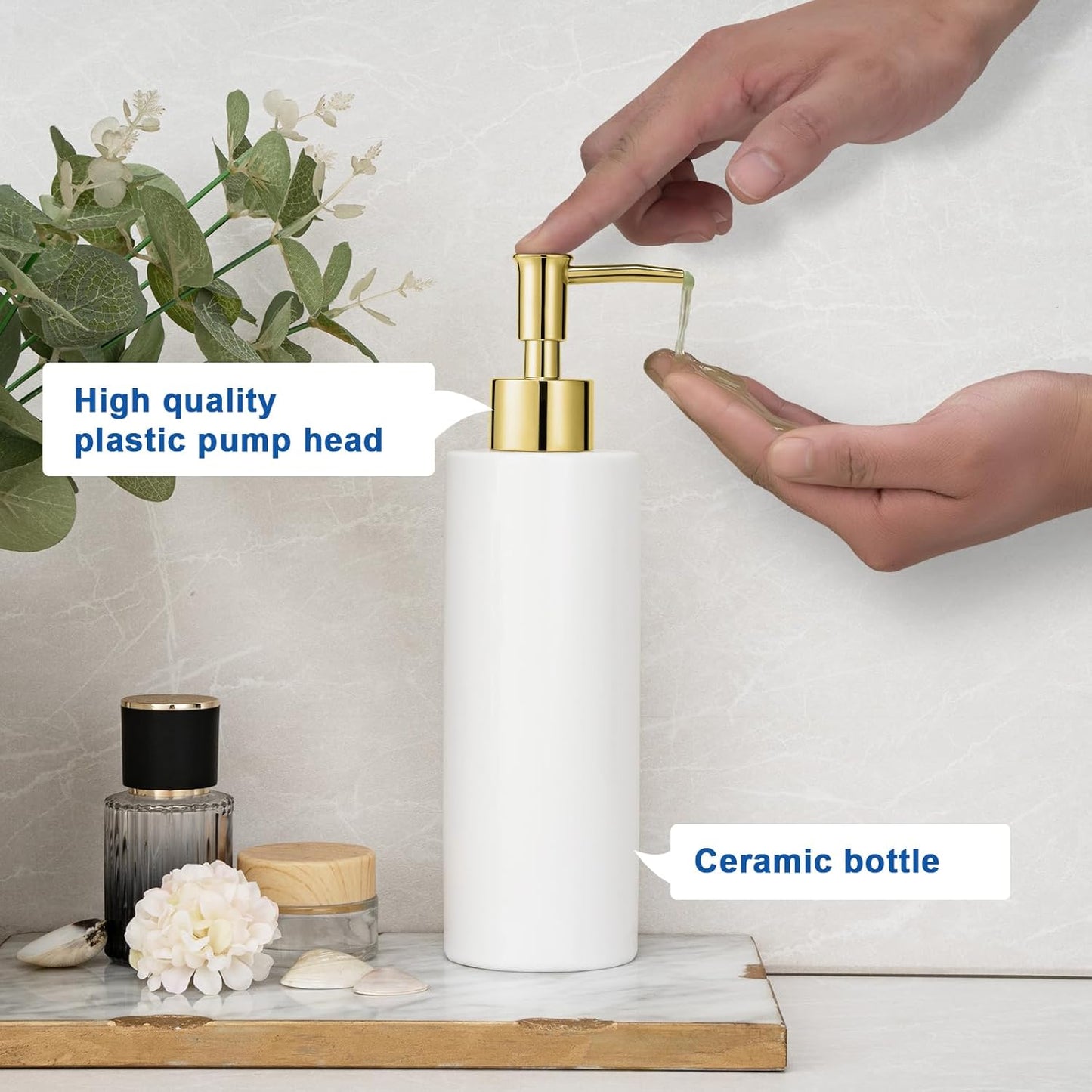 Ceramic Soap Dispenser 11.8oz Liquid Ceramic Soap Pump Dispenser for Bathroom, Refillable Dish Soap Dispenser for Kitchen