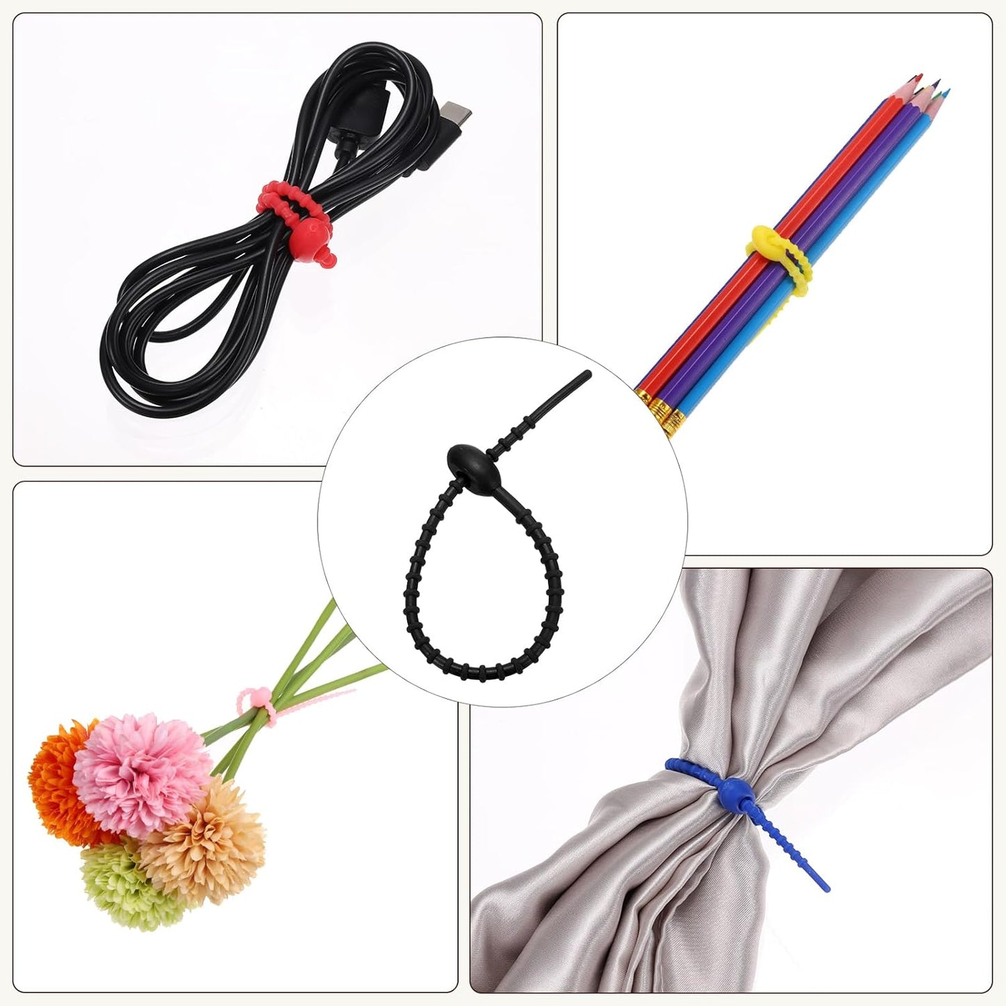 PATIKIL 8 Inch Silicone Cable Ties, 20pcs Rubber Reusable Twist Zip Ties Organizer for Home Office Kitchen Food bags Wires Adjustable Bag Clip, Black