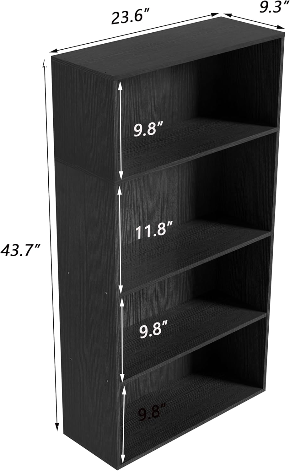 Wooden 4 Cube Storage Organizer,4 Tier Low Bookcase Storage Display Organizer, 44 Inch Versatile Cubes Shelf and Cubby Unit for Any Space (Black, 4 Cube-W(23.6inch)
