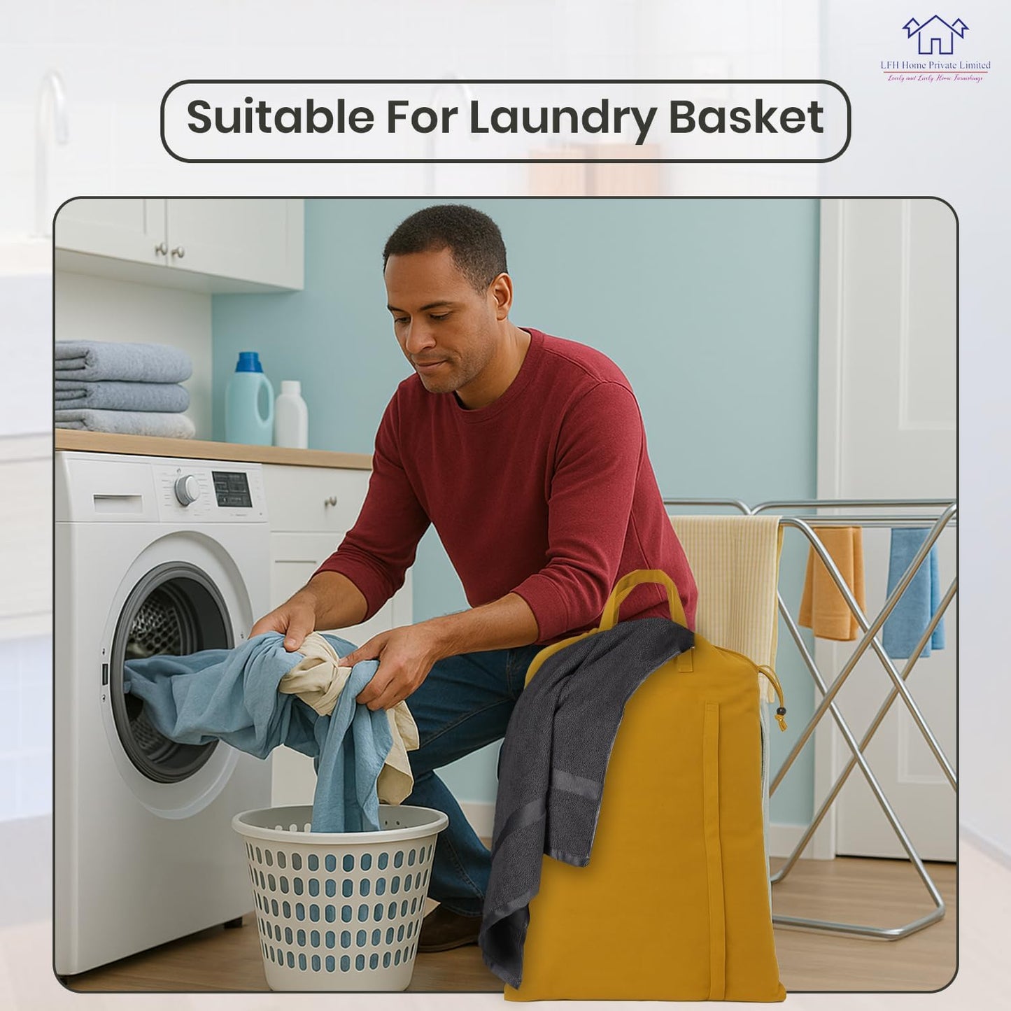 LFH Home Cotton Canvas Large Laundry Bag with Handle, Heavy Duty Drawstring Closure Washable Laundry Bags, School Travel, Home, Hotel, College Dorm, Organizer Sack, Toys Clothes 20x30-Yellow