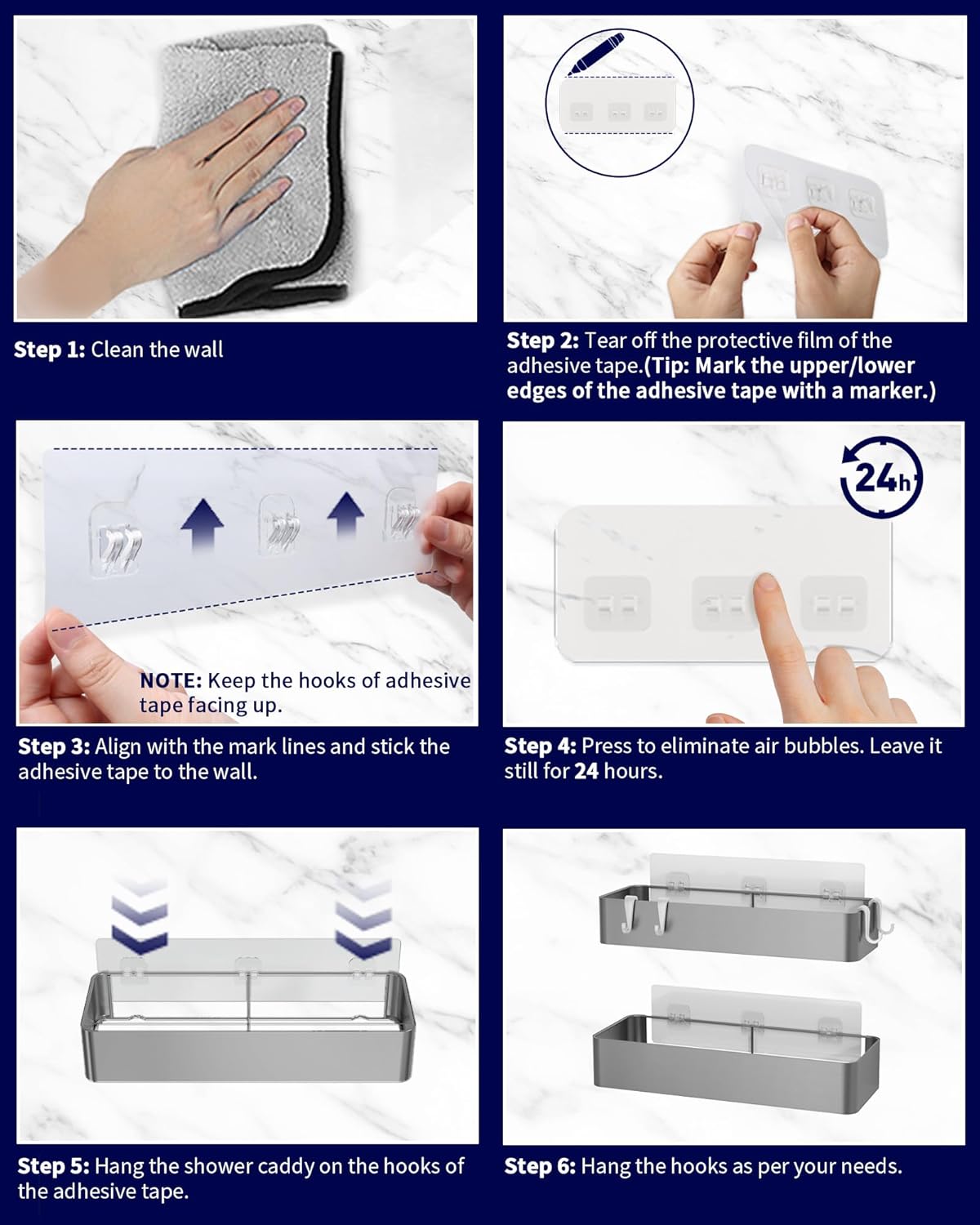 Kitsure Shower Caddy - 2 Pack Adhesive Shower Organizer, Rustproof Metal Shelves, No-Drill Bathroom Organizers and Storage, Silver Grey, XX-Large