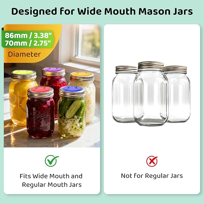 The Complete Fermentation Kit: 6-Pack Fermenting Lids for Wide & Regular Mouth Mason Jars,Versatile Airlock Lids for Pickles, Kimchi & Sauerkraut,BPA-Free Silicone, Fail-Proof Seal