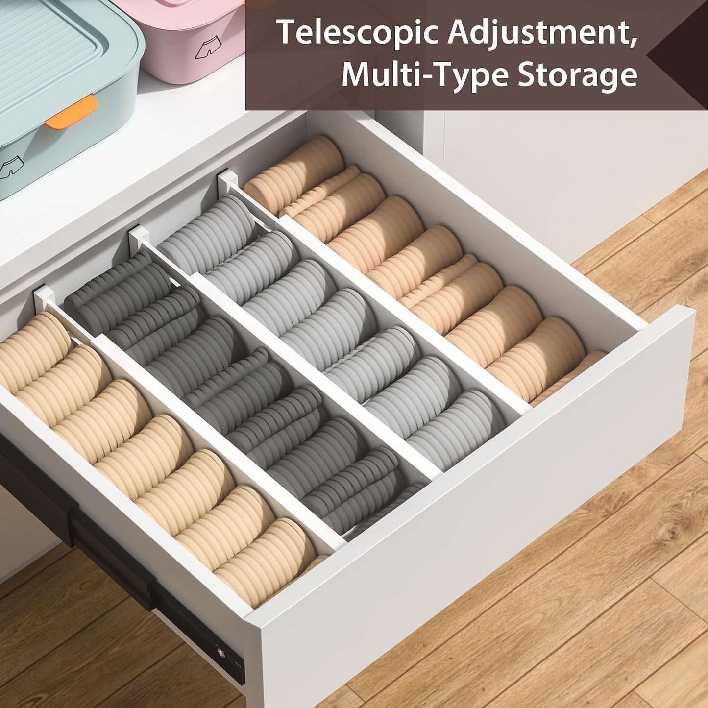 4 PCS Drawer Divider, 17"-22" Adjustable Bamboo Drawer Dividers Organizers, Expandable Separators for Kitchen, Clothes, Dressers, Home, Office, White