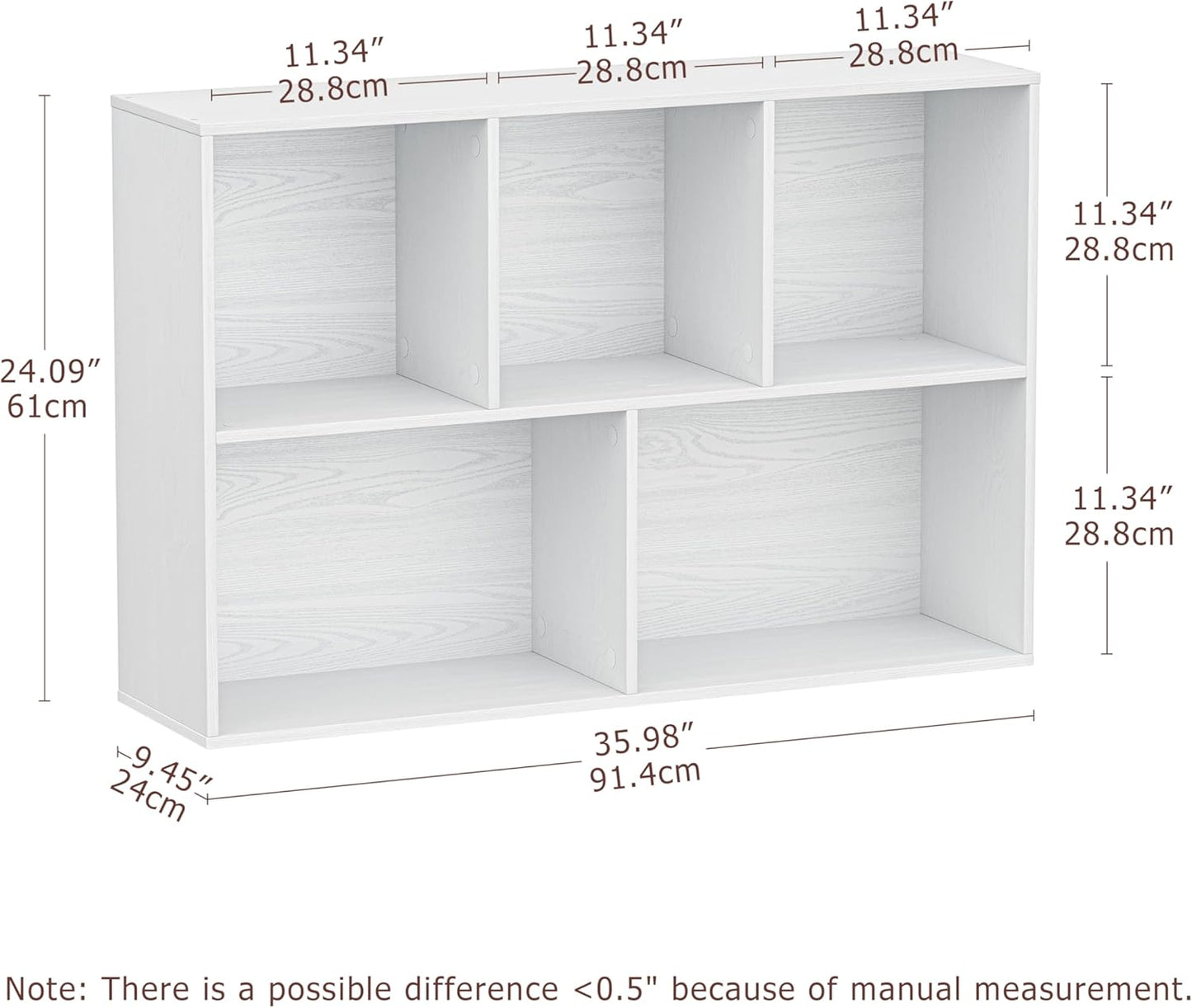 5 Cube Storage Organizer, Wooden Cube Shelves with Closed Back Panel, Reversible Bookcase, Toy Organizers and Storage for Home, Living Room, Kids Room, Office, 35.98" L x 9.45" W x 24.09" H, White