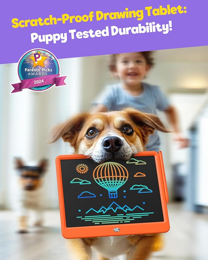 TEKFUN LCD Writing Tablet Doodle Board, 12inch Colorful Drawing Tablet Writing Pad, Kids Travel Essentials, Toddler Toys 5 6 7 8 Year Old Girls Boys (Orange)