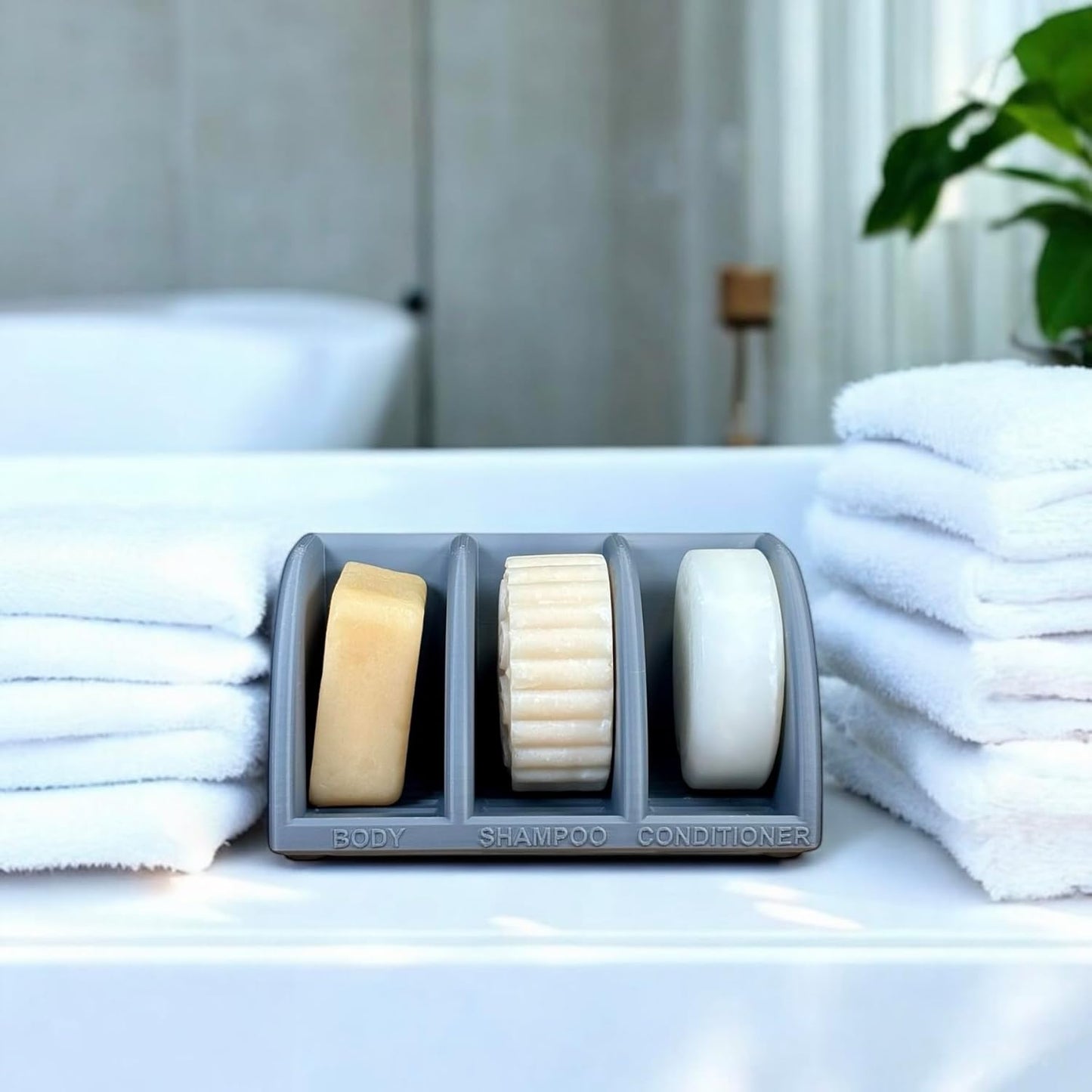 Solid Shampoo Holder – Multi-Bar Soap Dish with Drainage – Soap Bar, Shampoo Bar and Conditioner Bar Bathroom Organizer – Keeps Bars Dry & Lasts Longer(Gray)