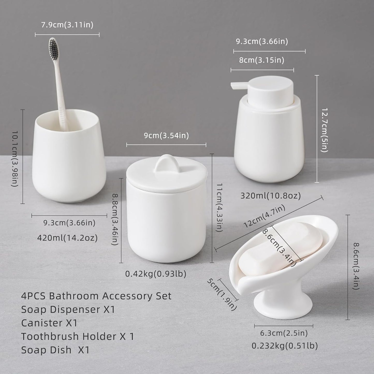 Ceramic Bathroom Accessories Set,Includes Liquid Soap Dispenser, Toothbrush Holder, Soap Dish, Cotton Swab Jar,Bathroom soap and Toothbrush Holder Set,Classic Design(White Set - Liquid)