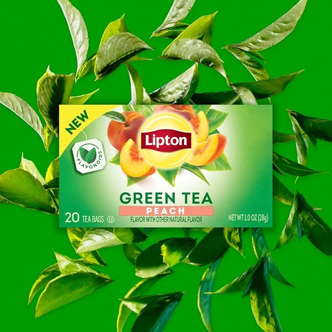 Lipton Green Tea Bags, Peach | 20 Tea Bags | Pack of 3 | With Caffeine | With Flavonoids