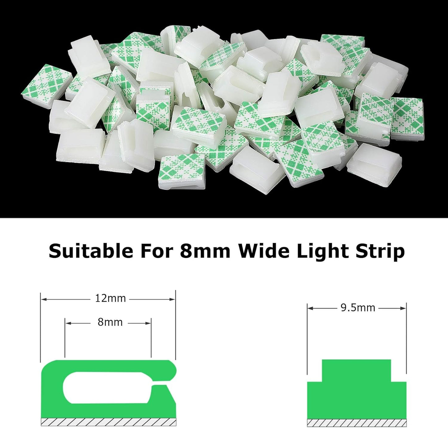 120 PCS Light Strip Mounting Clips White Self Adhesive Led Light Fasteners Mounting Holder Cable Clamp Organizer for 8mm Light Strip (8mm)
