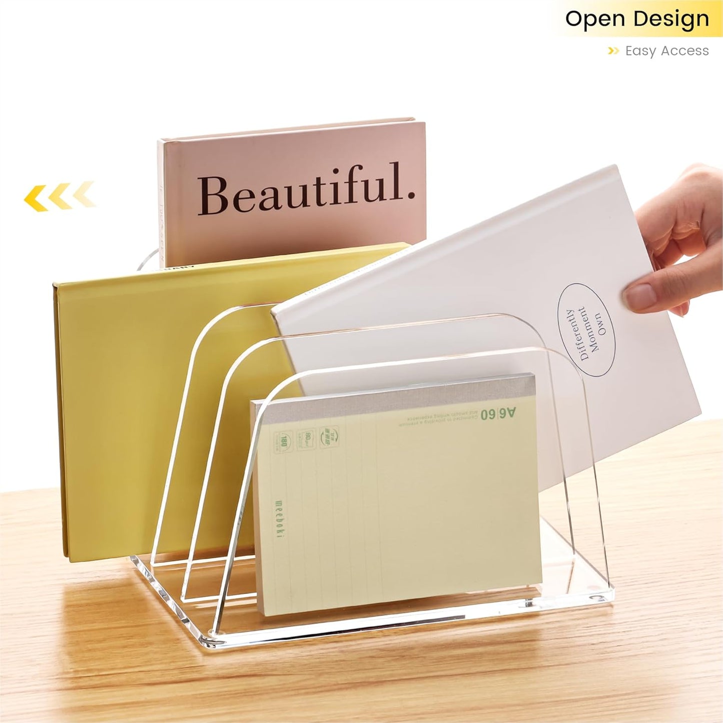 YUXUN Desk File Organizer,4-Section Clear Acrylic Desk Organizer,Vertical File Sorter Holder Organization for Office School & Classroom