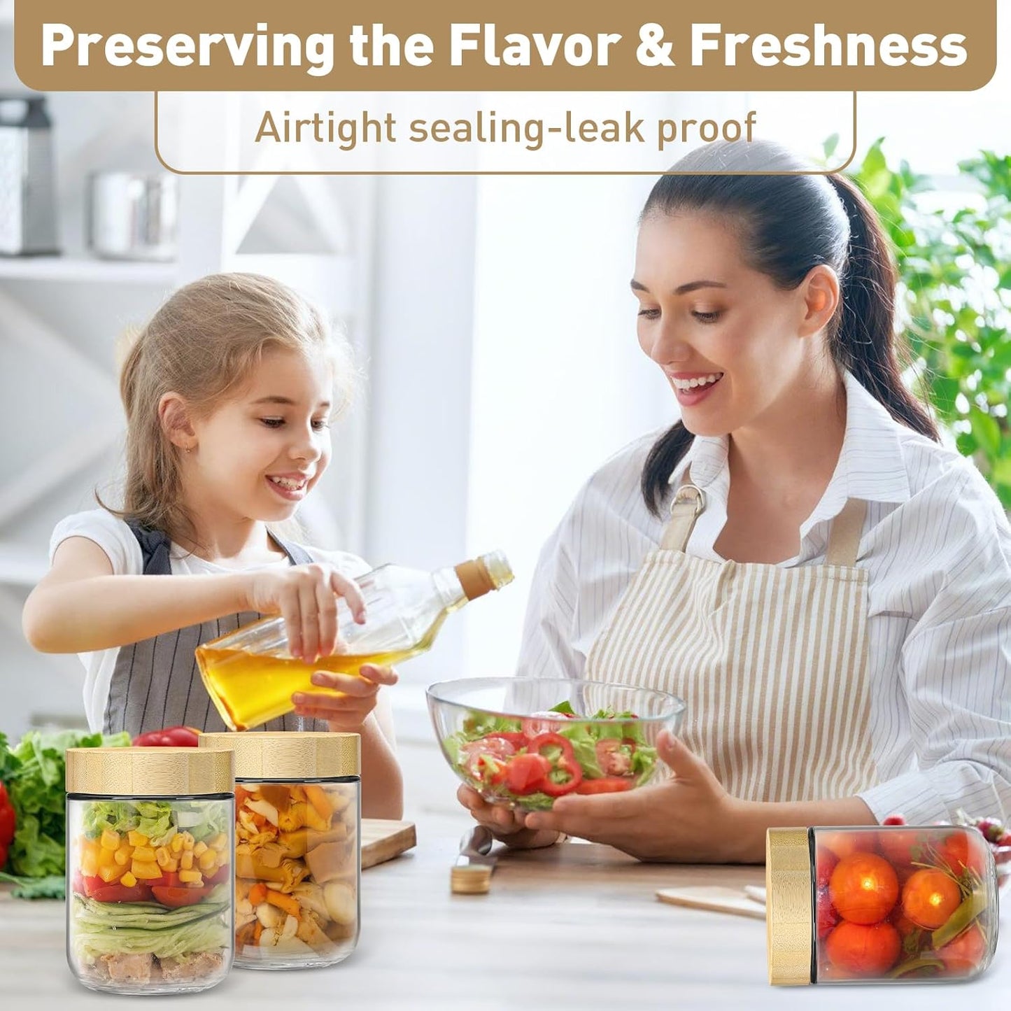 Overnight Oats Containers with Lids,16oz Wide Mouth Glass Mason jars with Bamboo Lid,Oatmeal Containers with Airtight Lid and Spoons,Meal Prep Jars for Yogurt,Chia Pudding,Snacks,Salad,Spice(6Pack)