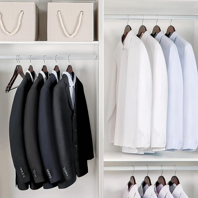 TOPIA HANGER Wooden Coat Hangers 30 Pack, Cherry Wood Suit Hangers with Non Slip Pants Bar, 360° Swivel Hook and Shoulder Notches for Camisole, Jacket, Pants, Smooth Finish Clothes Hangers - CT34M30