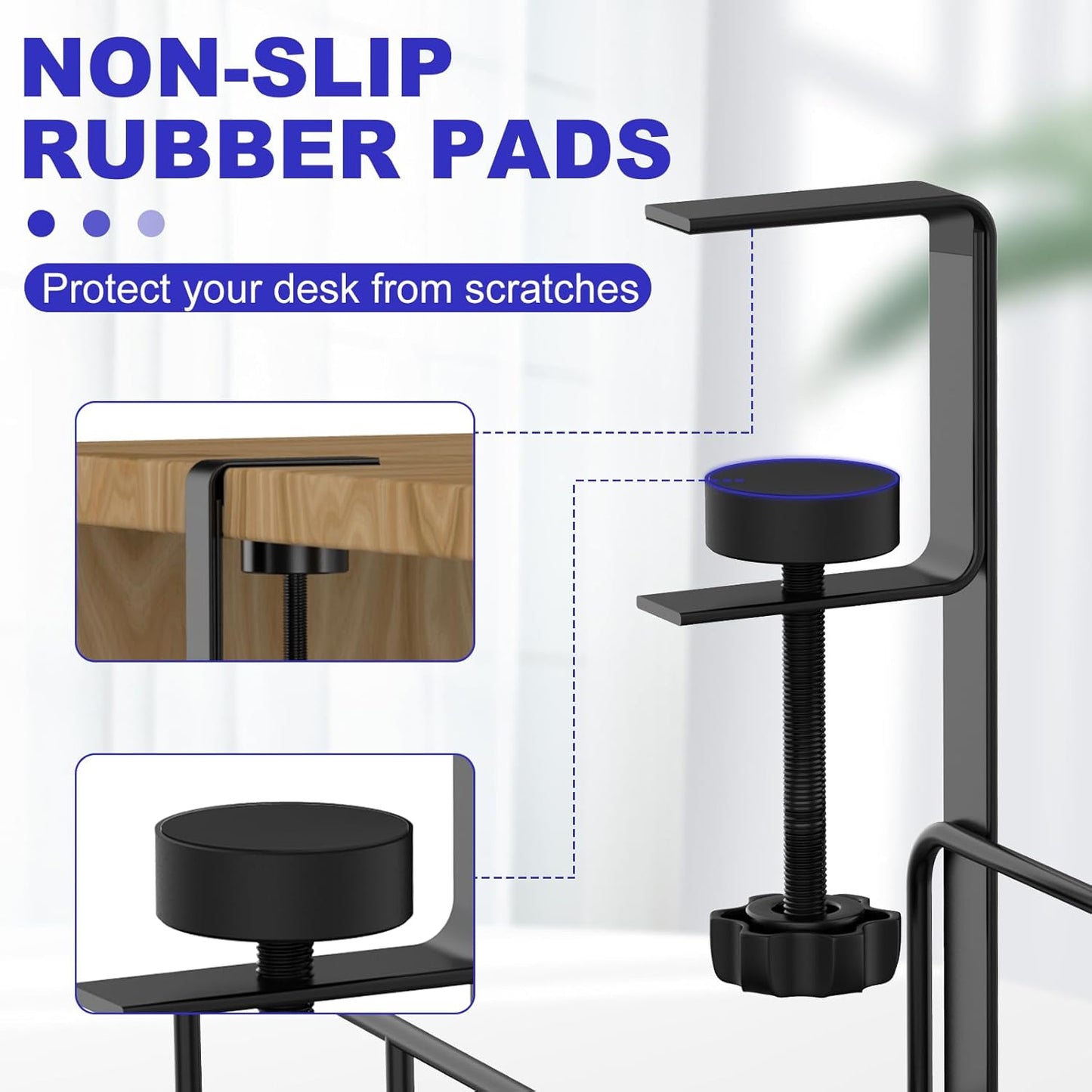 Under Desk Cable Management Tray, 31.5'' No Drill Steel Cable Tray Organizers, Wire Management Tray Cable Rack with Clamp Mount, Metal Under Desk Tray with Wire and Cord Organizer (Black, 2 Pack)