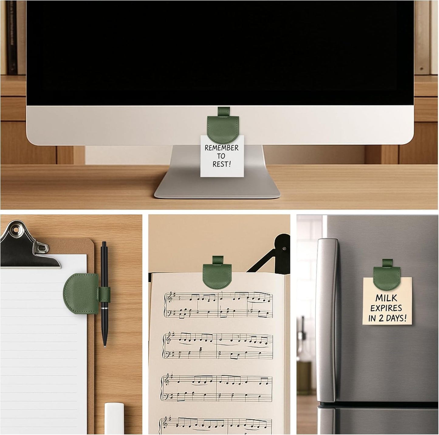 Magnetic Pen Loop Holder, Pencil Holder for Notebooks, Journals, Calendars, PU Leather 3 Pack, Green