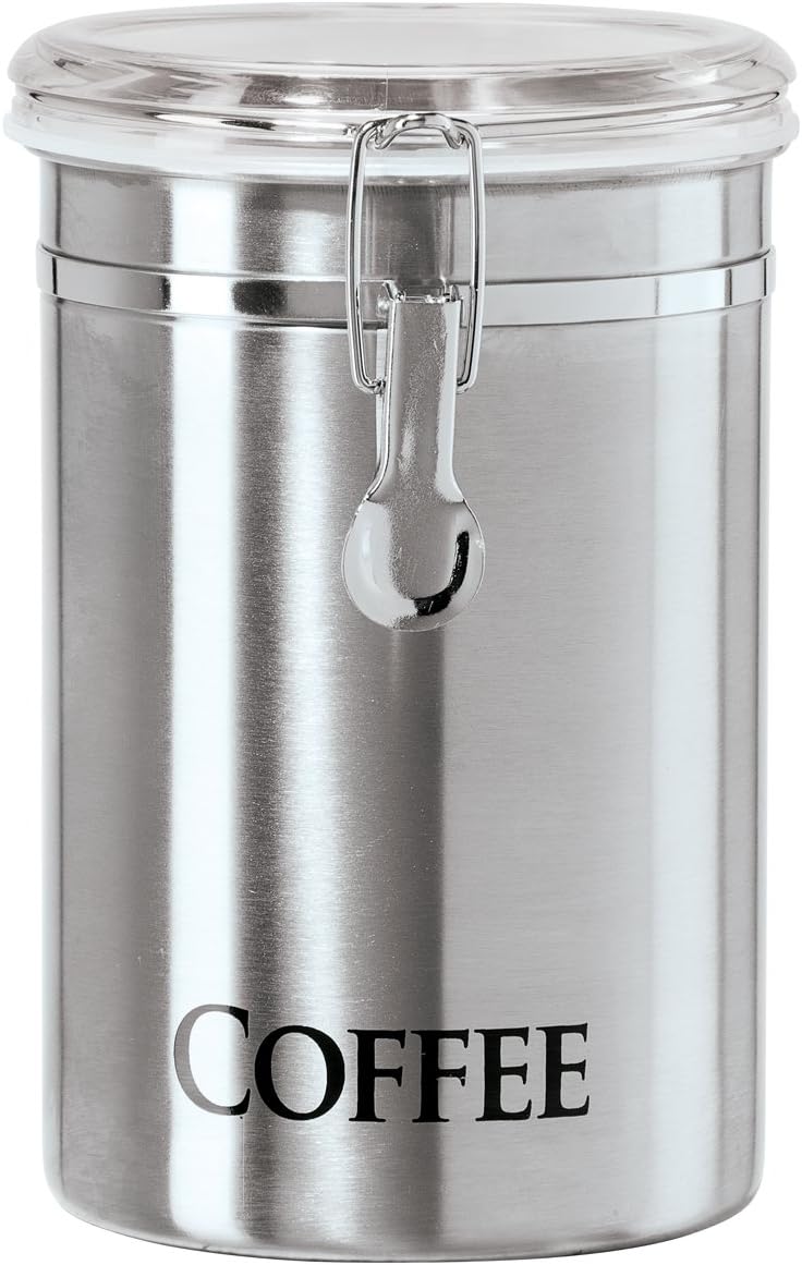 OGGI Stainless Steel Canister 62oz - Airtight Clamp Lid, Clear See-Thru Top. Large Size 5" x 7.5" & Jumbo 8" Stainless Steel Flour Clamp Canister - Airtight Food Storage Container Ideal, Dry Foods