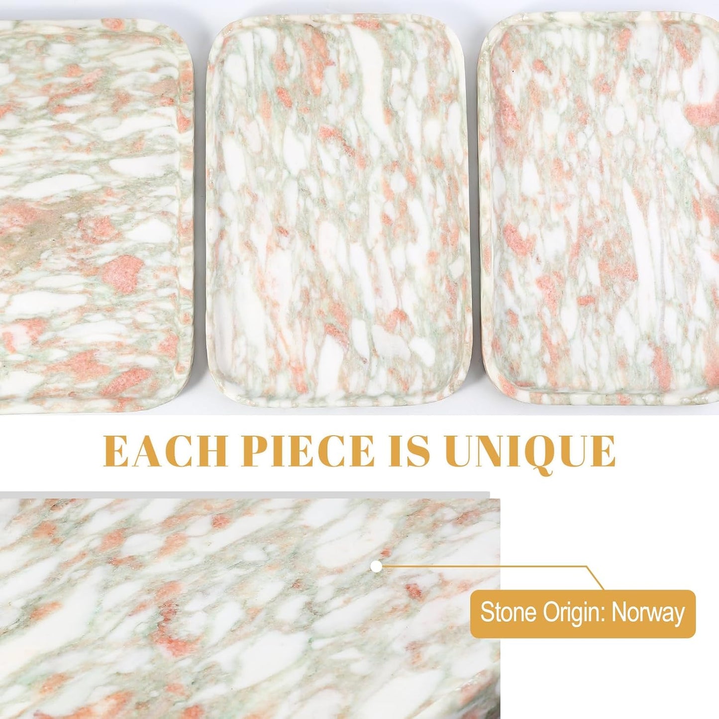 Koville Marble Tray, 12"x8" Marble Vanity Tray for Bathroom Kitchen Countertop, Rectangular Stone Tray for Cosmetics Perfume Trinket, Decorative Catchall Trays (Rosso Norvegian)