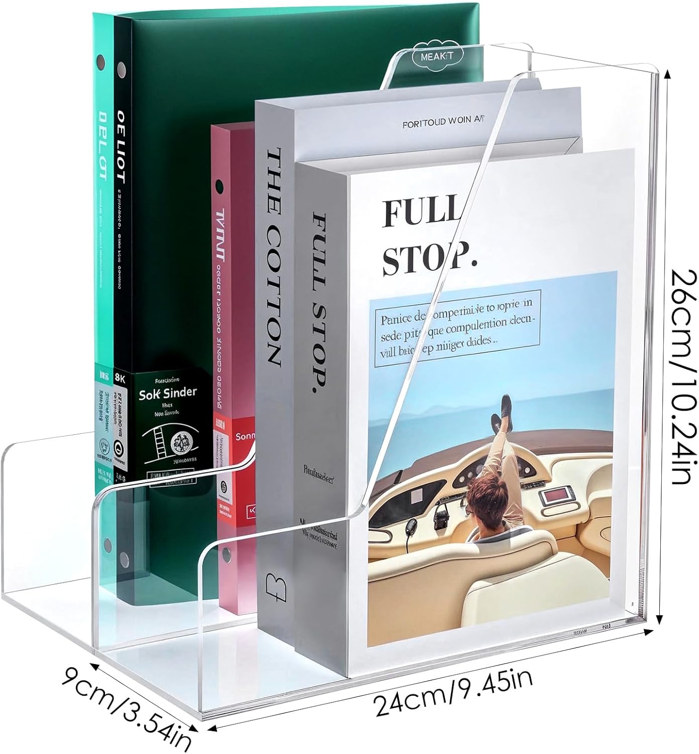 2-Pack Clear Acrylic Magazine File Holder, Vertical Desk Organizer and Storage Rack for Office Desktop and Home Workspace Holds Folders Binders Notebooks A4/Letter Paper 9.45" x 10.24" x 3.62"