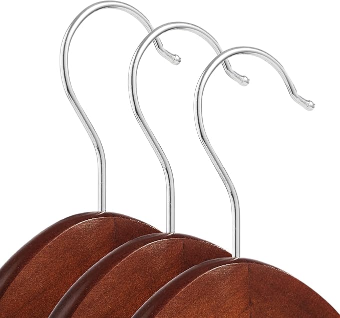 Casafield - 10 Walnut Wooden Suit Hangers - Premium Lotus Wood with Notches & Chrome Swivel Hook for Dress Clothes, Coats, Jackets, Pants, Shirts, Skirts