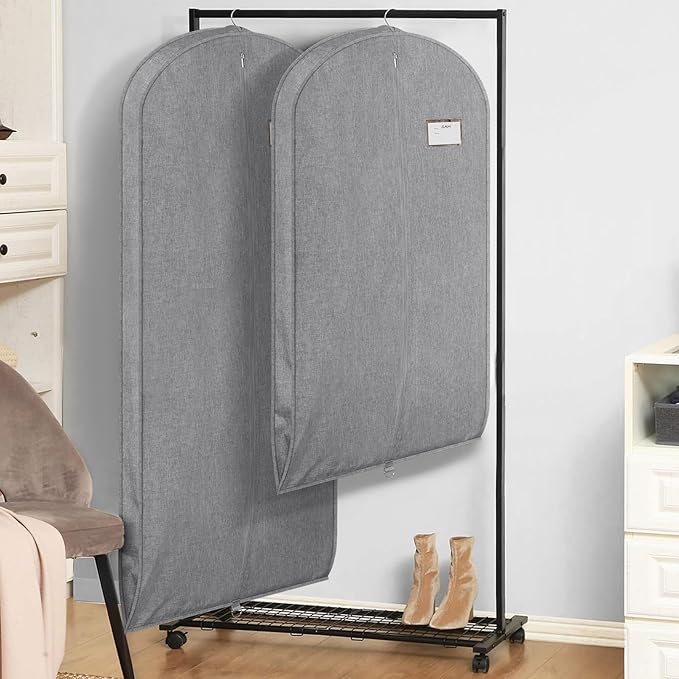 Univivi Garment Bags for Hanging Clothes, 60 Inch Suit Cover Bags for Closet Storage, Hanging Clothes Bag with Zipper and Eye-Hole for Suits, Coats, Jackets, Shirts, 1 Pack - Gray