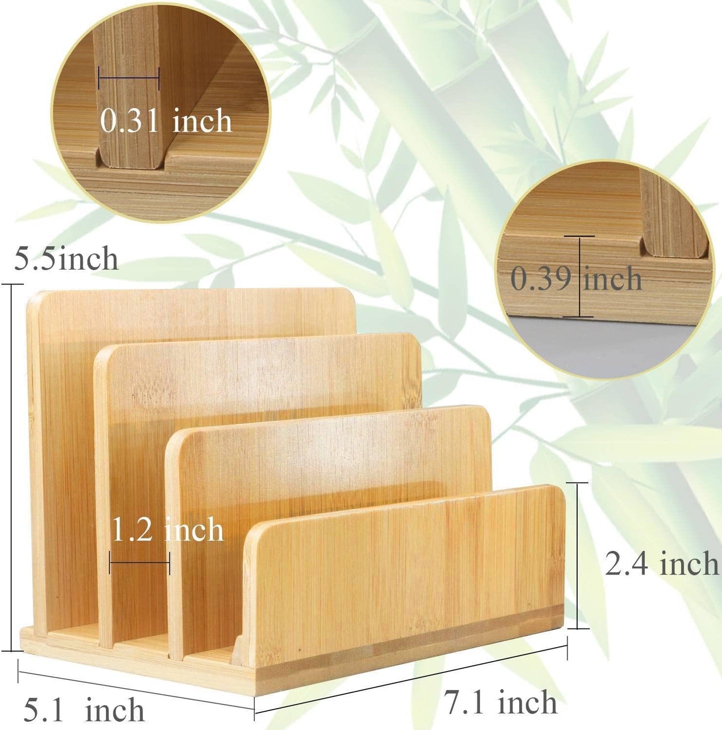 Desk File Mail Organizer Countertop Mail Sorters, Bamboo Desktop Mail Holder 3 Slots, Wood File Paper Holder for Letter Envelope Filing Cell Phone, Organizer Tray for Office & Home