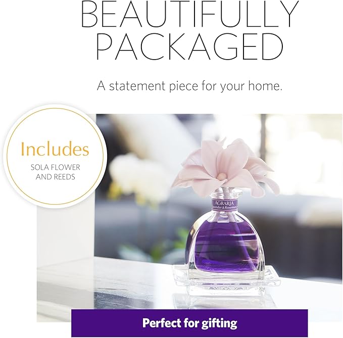 AGRARIA AirEssence Flower and Reed Diffuser Set, Handmade Sola Flower Botanical Home Fragrance Set, Scented Oil Reed Diffuser Gift for All Occasions