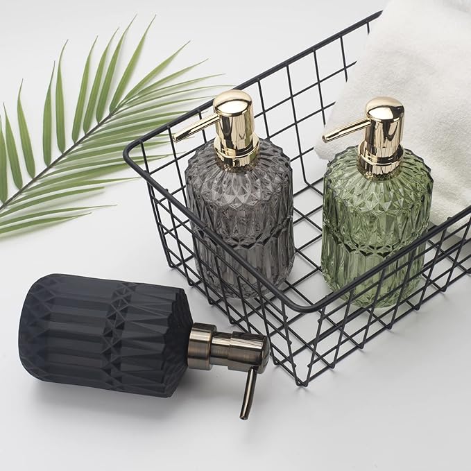 Glass Soap Dispenser Hand Soap Dispenser 12oz/390ml Soap Dispenser Bathroom Kitchen Soap Dispenser/Lotion Dispenser with ABS Plastic Pump Clear Black