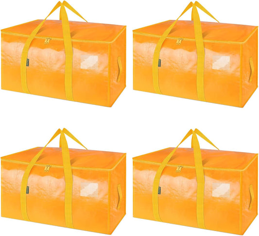 BALEINE 4-Pack Oversized Moving Bags with Reinforced Handles, Heavy-Duty Storage Tote for Clothes, Moving Supplies (Light Yellow, 4-Pack)