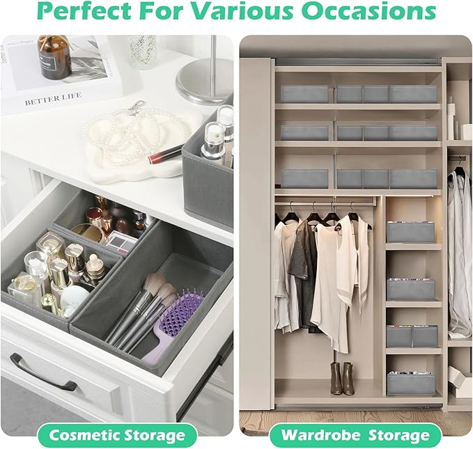 Drawer Clothing Organizer 16-Pack, Grey 3 Sizes Underwear Drawer Dividers, Fabric Folding Wardrobe Organizer, Can Store Baby Clothes, Bras, Underwear, Panties, Belts, Socks, Ties, etc.