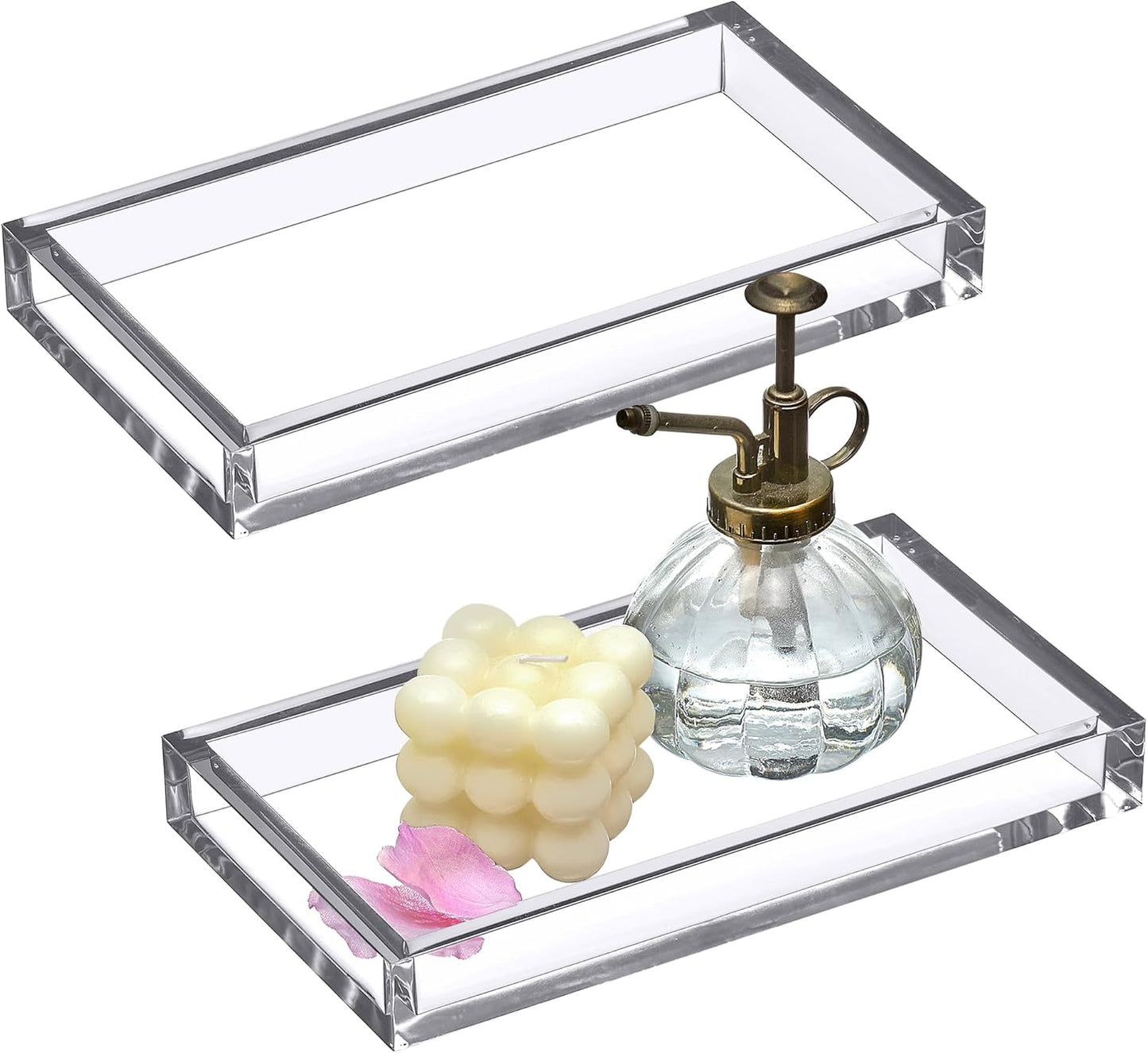 Amazing Abby - Selena - 2-Pack Acrylic Vanity Tray (9.5"x5.5"), 9mm Thick Acrylic, Plastic Bathroom Countertop Organizer, Clear Decorative Dish, Great for Vanity, Nightstand, Entryway, and Home Decor