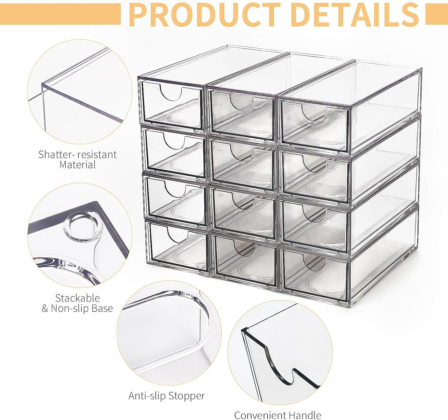 Desk Organizer with Drawers, Stackable Plastic Storage Drawers for Makeup or Desk Organization, Cabinets for Office Dressing Countertop Bathroom Bedroom (12 Packs)