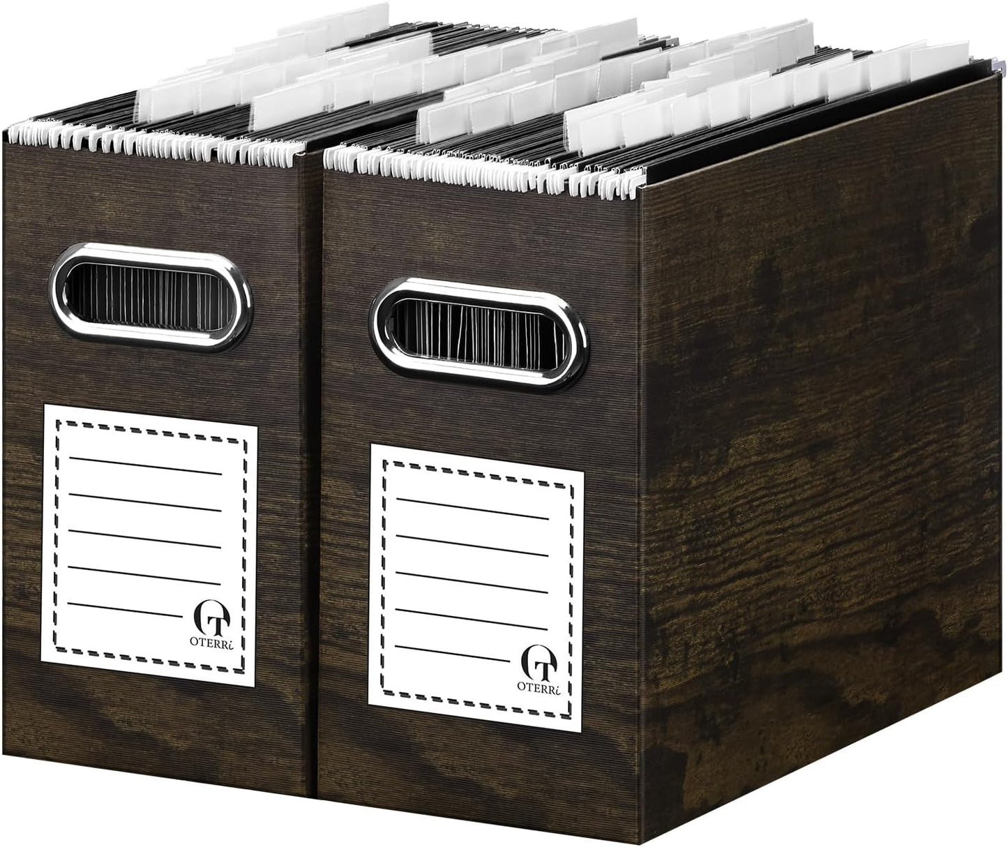 Oterri Cardboard File Organizer Box for Hanging File Folders Letter Size,File Box for Computer Desk,File Cabinet,Working Home,Office,Classroom (Brown Wood Grain Print, Letter Size - 2 Packs)
