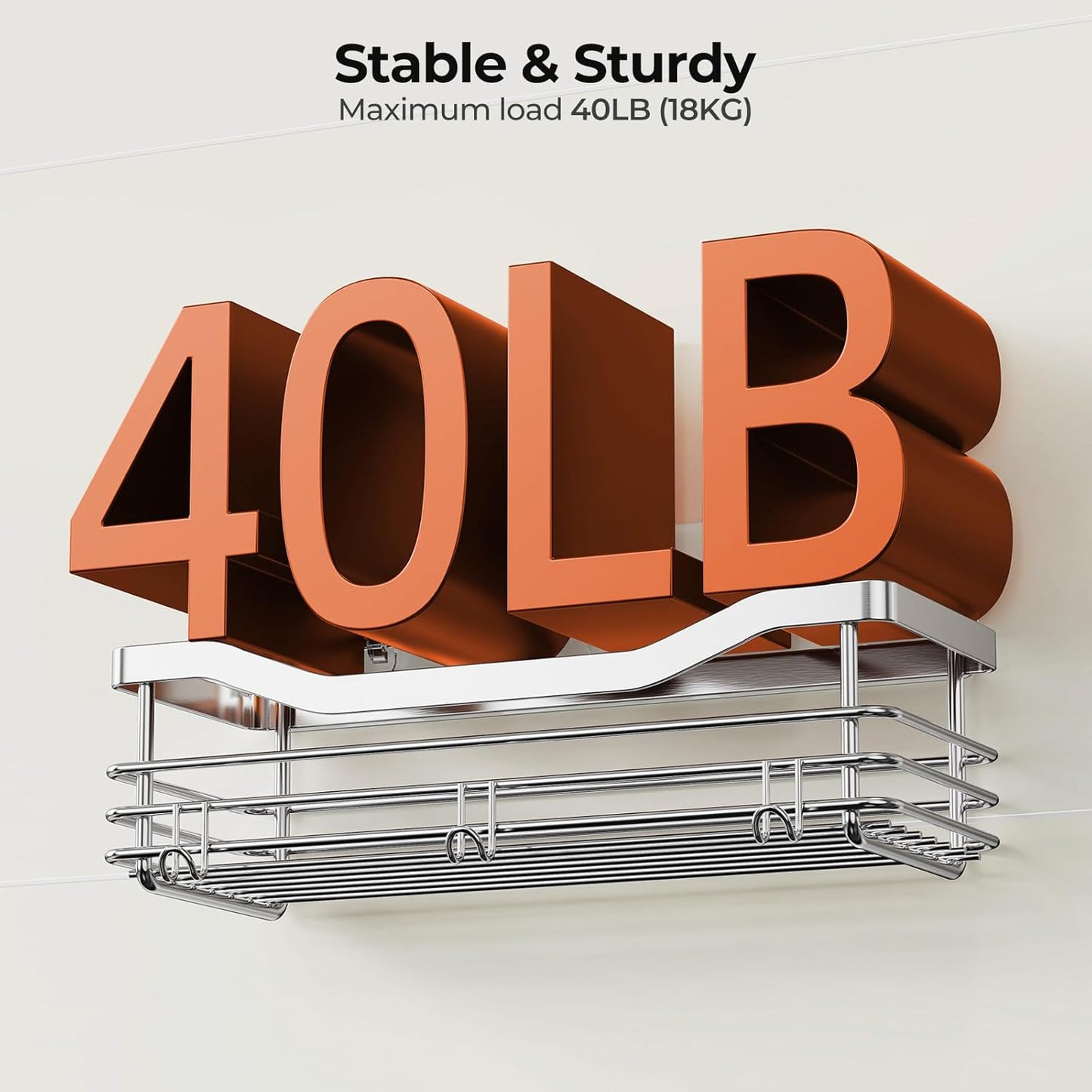 Orimade Shower Caddy Basket Shelf with 5 Hooks Adhesive Organizer Storage Rack Rustproof Wall Mounted Stainless Steel No Drilling for Bathroom, Toilet, Kitchen - 2 Pack