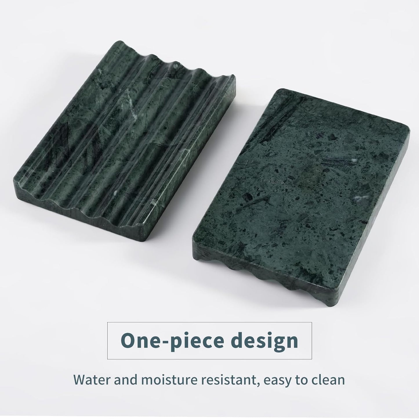 2 Pcs Soap Holder for Bathroom, Marble Soap Dish for Kitchen Countertop, Green Soaps Tray with Creative Wavy Design, Soaps Saver for Bath Tub, Sponges, Indian Natural Stone
