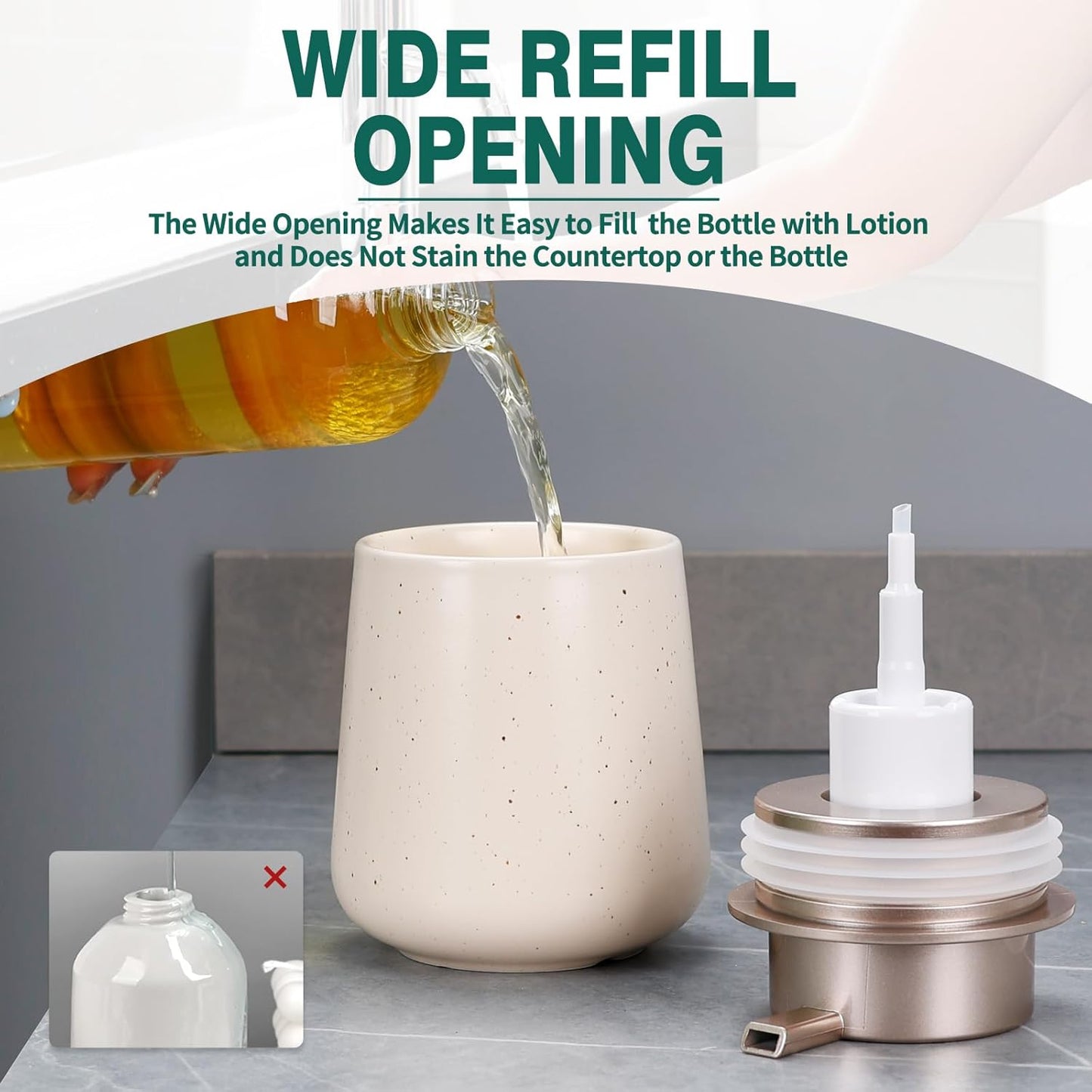 Bosilunlife Ceramic Foaming Soap Dispenser - 12 oz Foam Hand Wash Dispenser Bathroom Countertop Kitchen Dish Soap Pump Dispenser Liquid Soap Dispenser for Bathroom