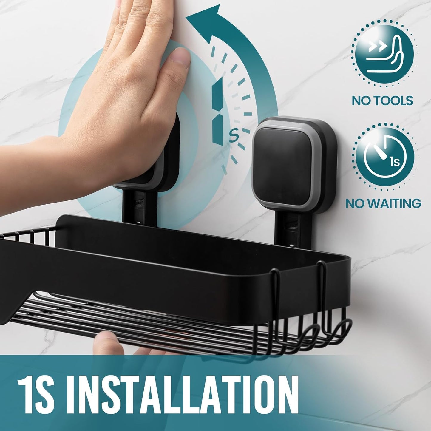 TAILI Shower Caddy Suction Cup 2 Pack,Stainless Steel Rustproof Shower Shelves,No Drilling Wall Mounted Basket,Large Capacity,Removable Suction Cup Bathroom Organizers & Home Decor,Black